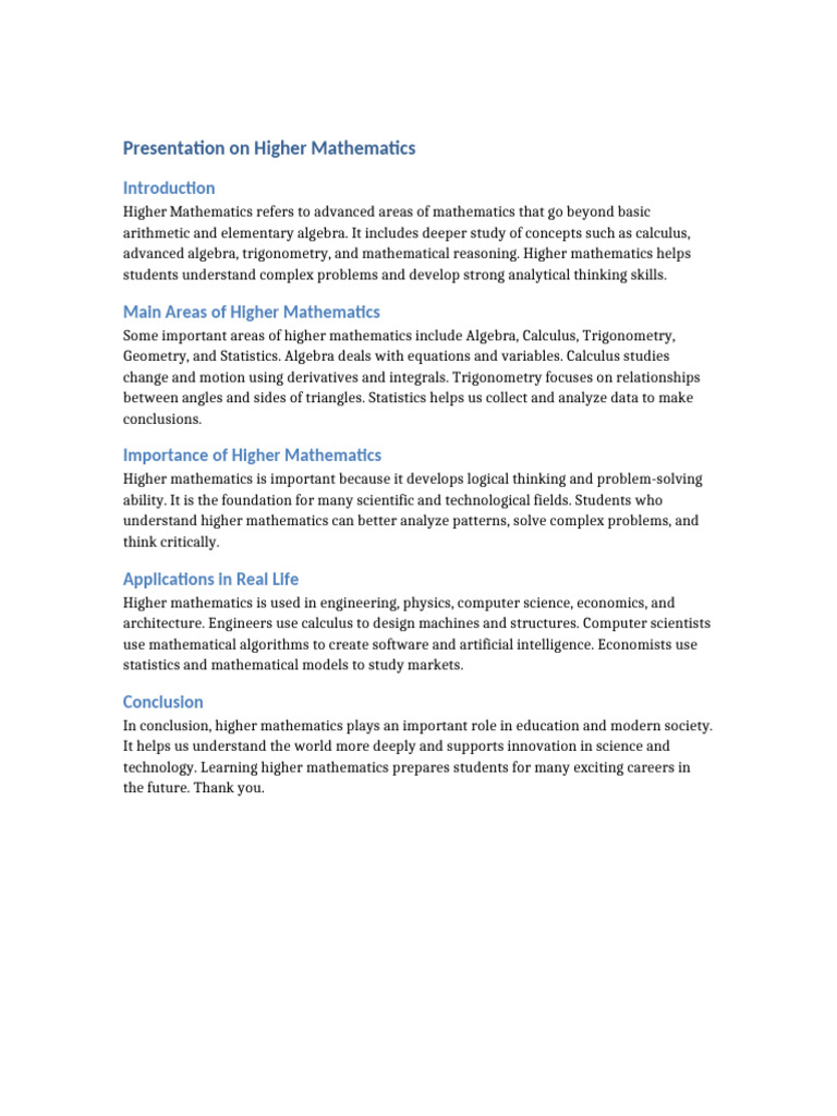 Higher Mathematics Presentation | PDF