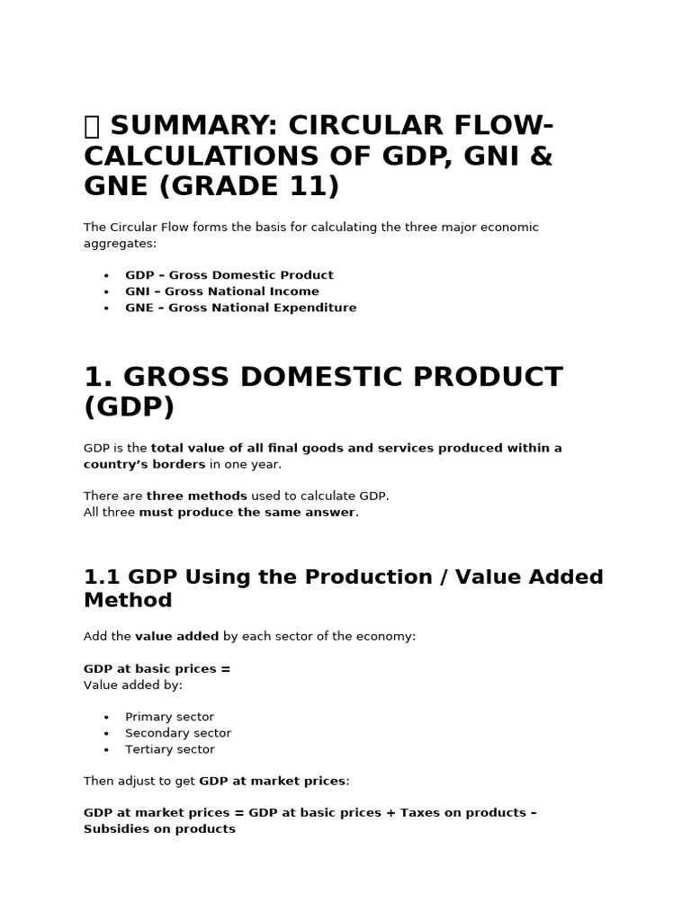 ? Summary Circular Flow Calculations | PDF | Gross Domestic Product ...