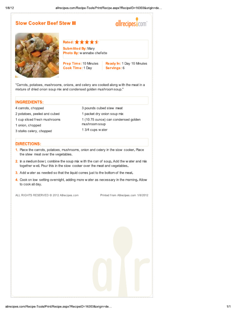Beef Stew Recipe | PDF