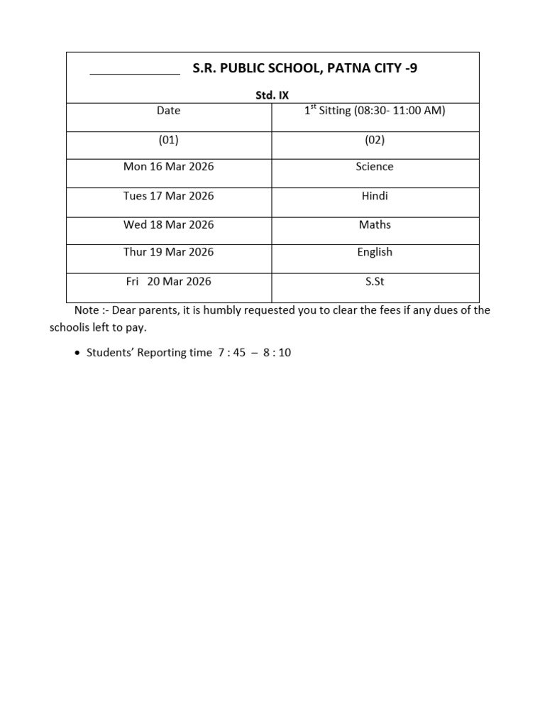 Final Term Exam 2025-26 Revised Routine Class IX Fees | PDF