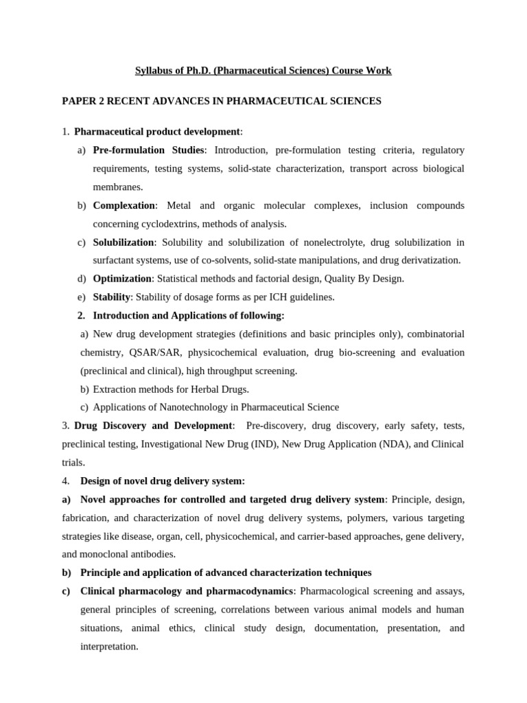 Syllabus of PHD (Pharmaceutical Sciences) Course Work Edited | PDF
