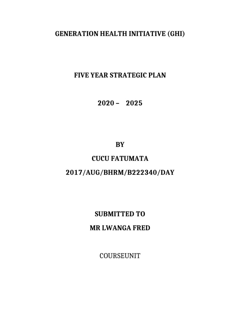 Generation Health Initiative Strategic Plan | PDF | Wash | Risk