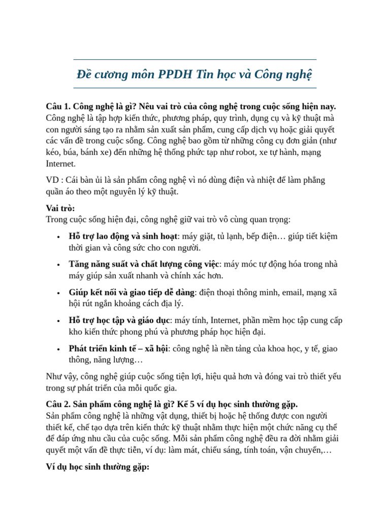 Đề Cương Môn PPDH Tin Học Và Công Nghệ | PDF