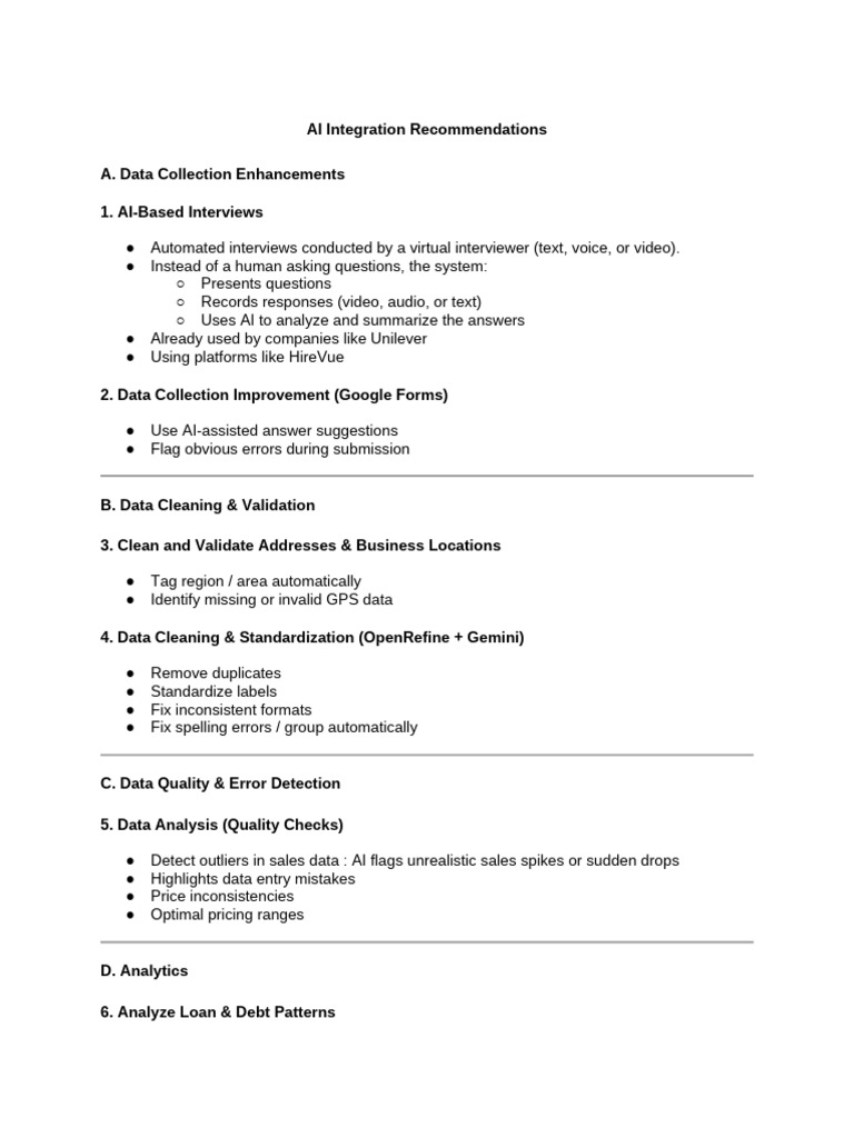 AI Integration Recommendations | PDF