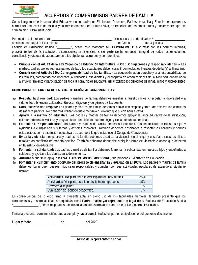 02 Acuerdos y Compromisos Padres de Familia | PDF | Escuelas | Institución