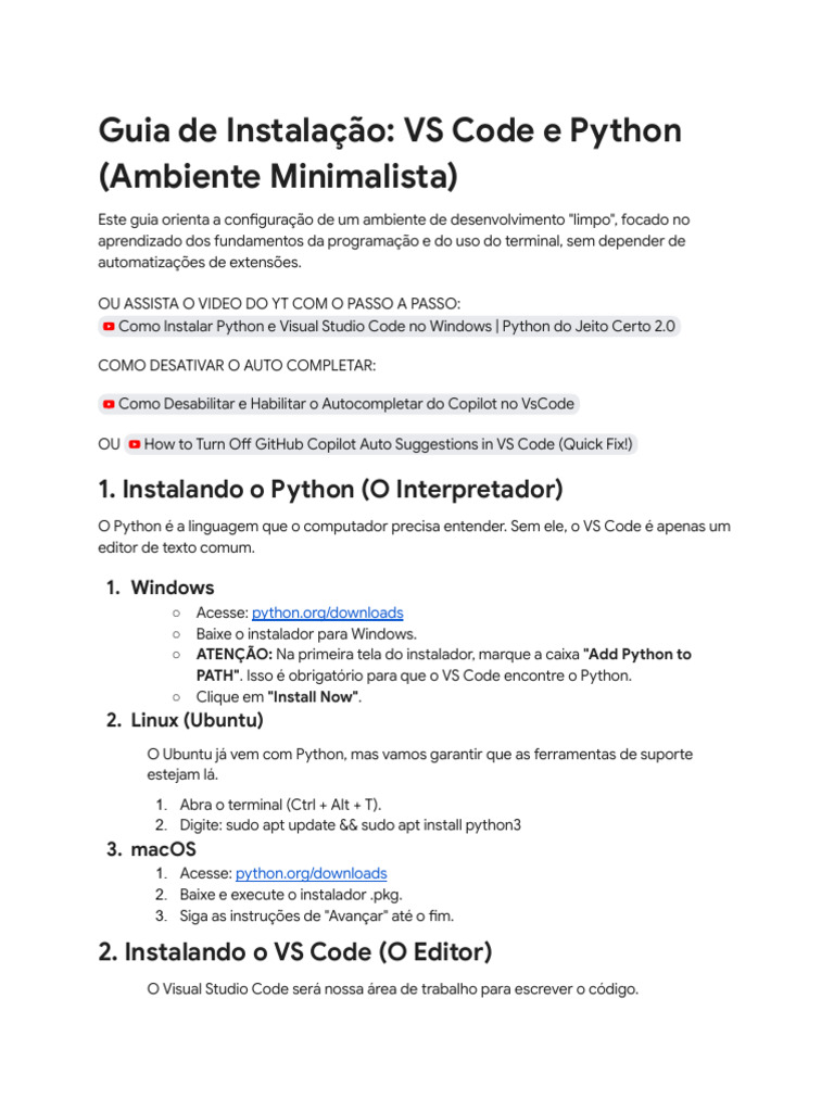 Guia de Instalação Vs Code e Python | PDF | Python (linguagem de ...