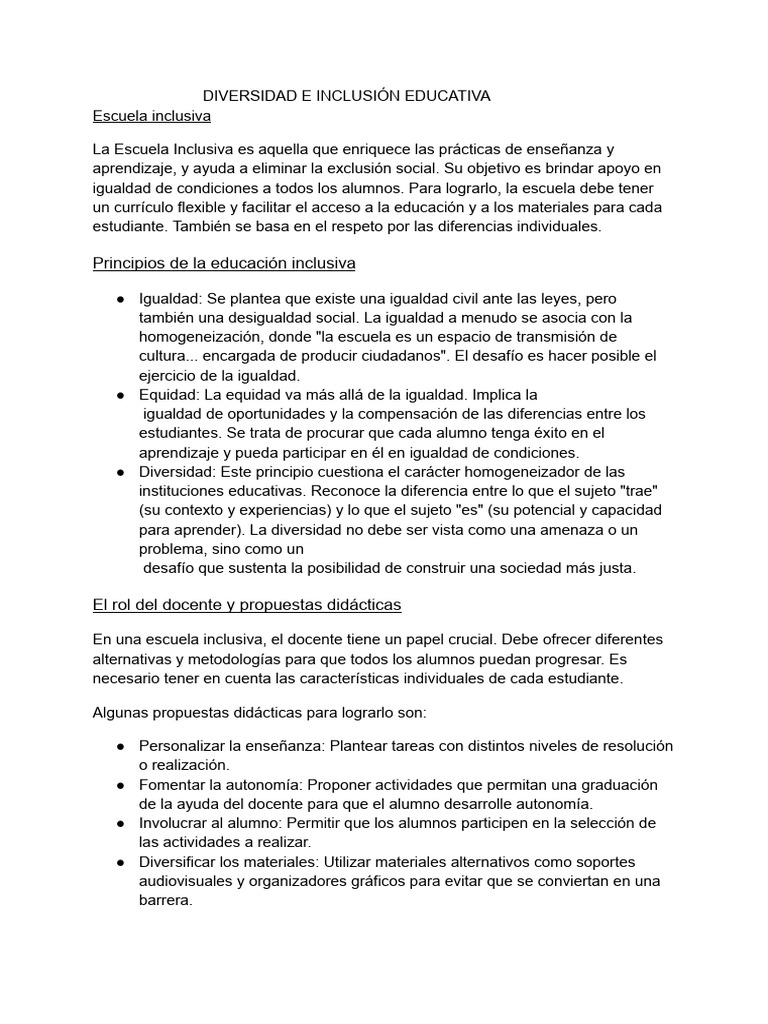 Diversidad e Inclusión Educativa PDF | PDF | Las emociones | Inclusión ...