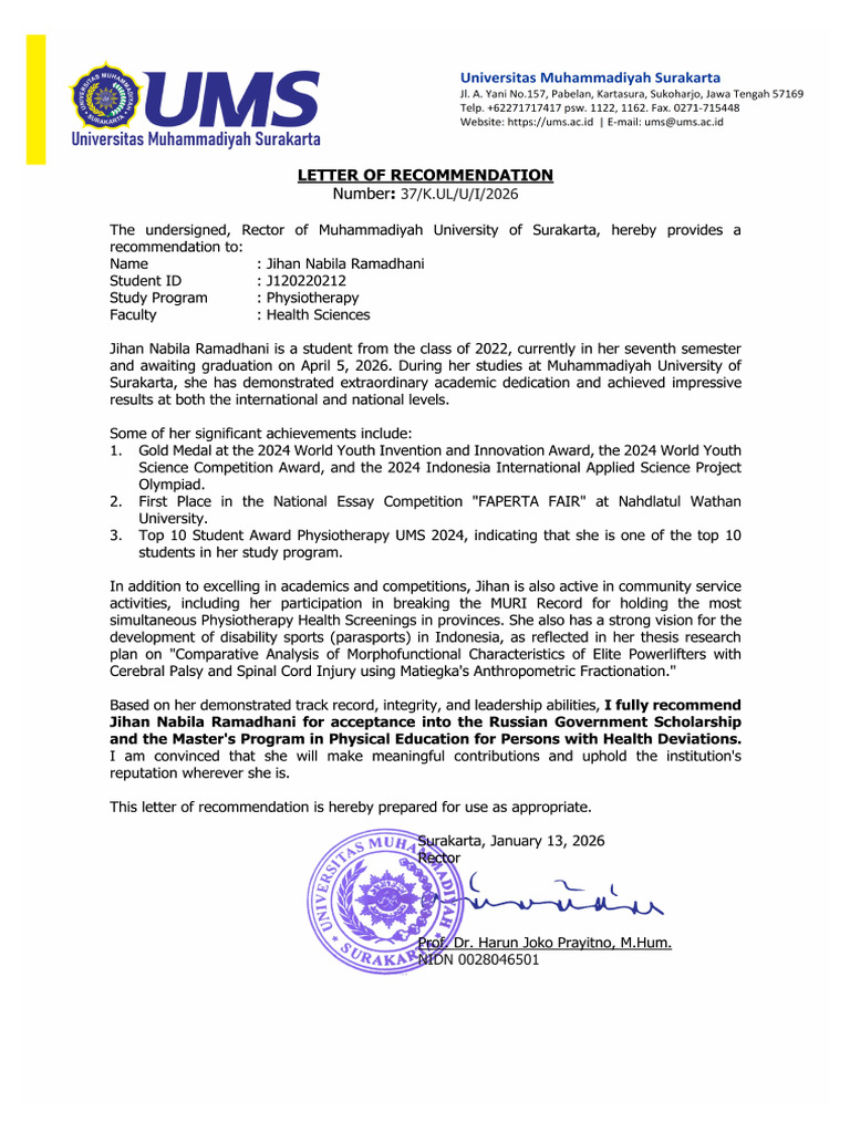 2026 36 Surat Rekomendasi Jihan Nabila 37 Recommendation Letter | PDF