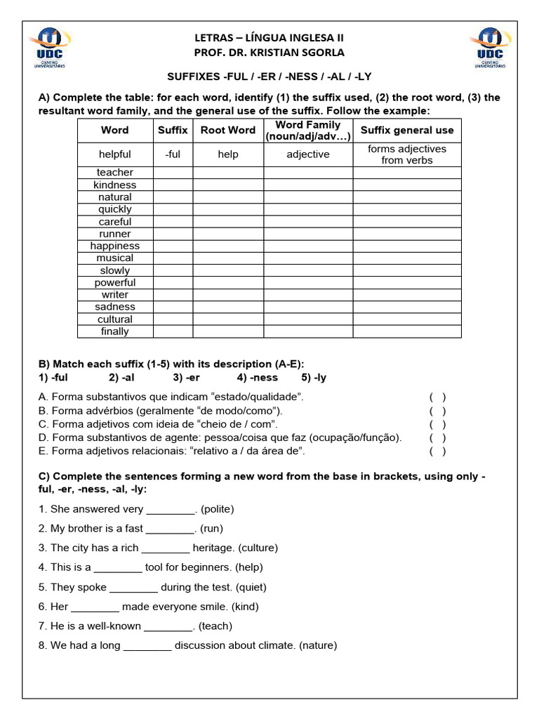 Exercises With Suffixes | PDF | Noun | Word