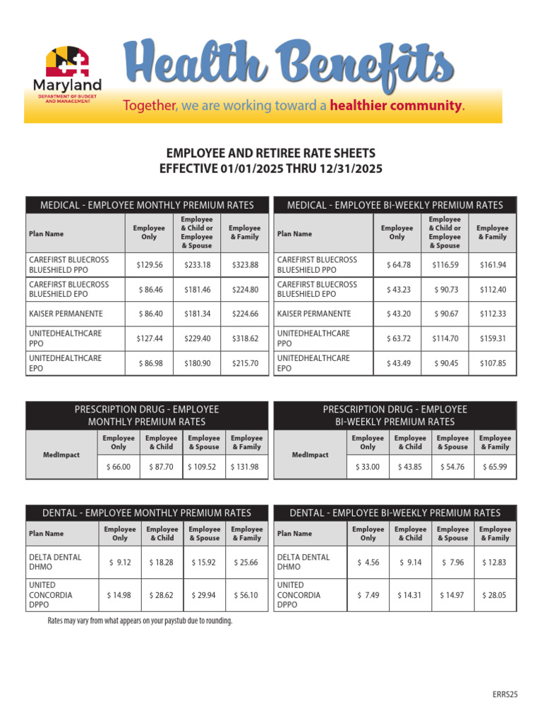 CY25 Employee and Retiree Rate Sheet | PDF | Medicare (United States ...