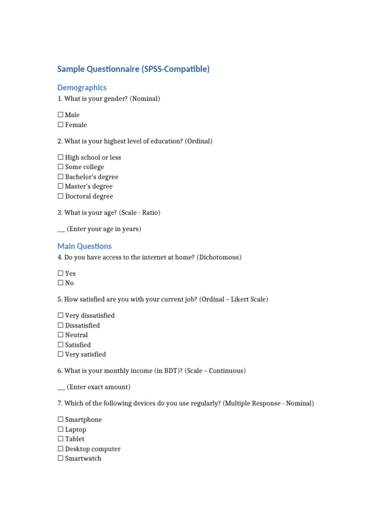SPSS Questionnaire | PDF