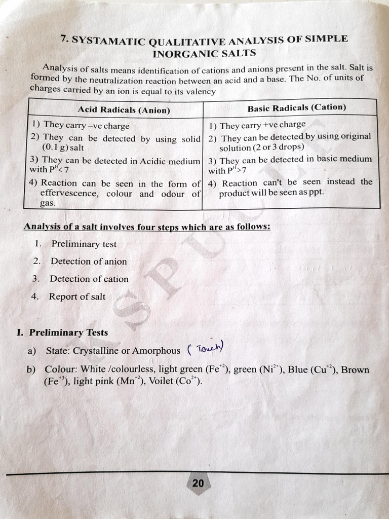 Salt Analysis Procedure1 | PDF | Salt (Chemistry) | Physical Chemistry