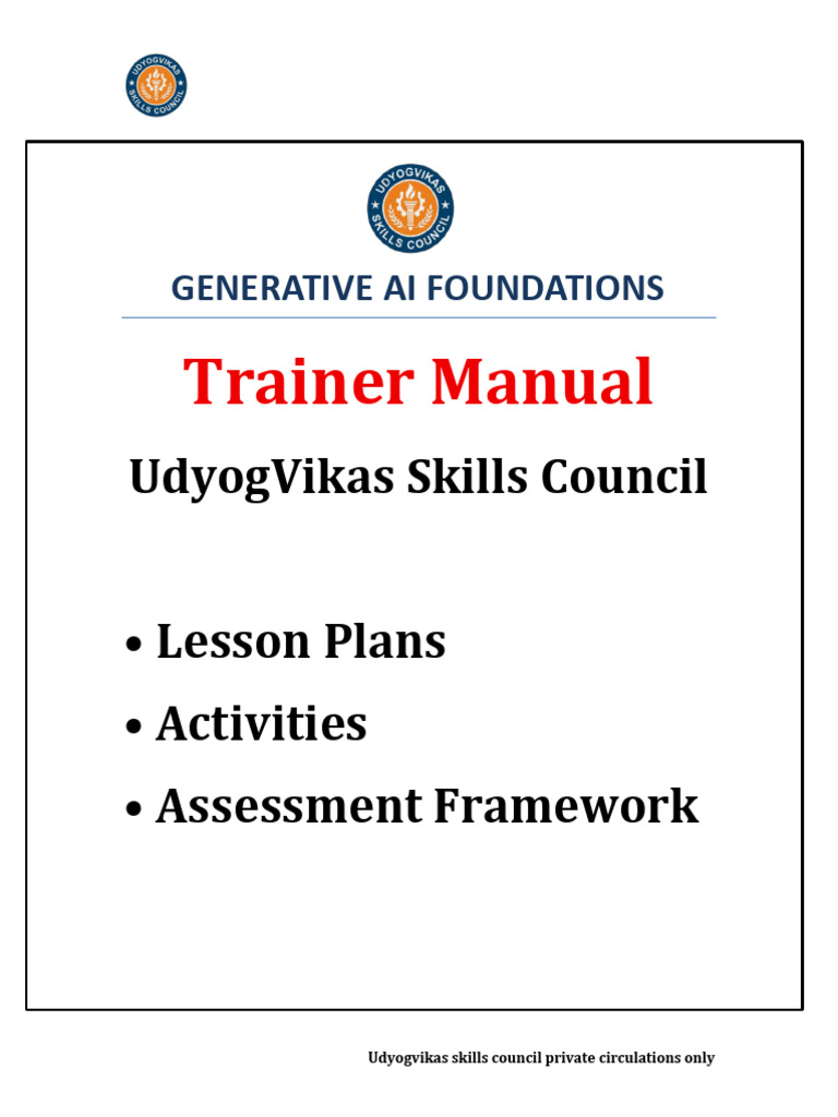 Generative AI Foundations Trainer Manual UdyogVikas | PDF | Artificial ...