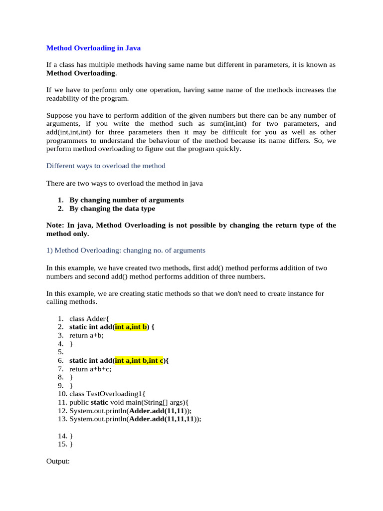 9-11 Java Polymorphism - Method Overloading, Overriding | PDF | Method ...