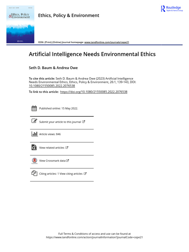 Artificial Intelligence Needs Environmental Ethics | PDF | Artificial ...