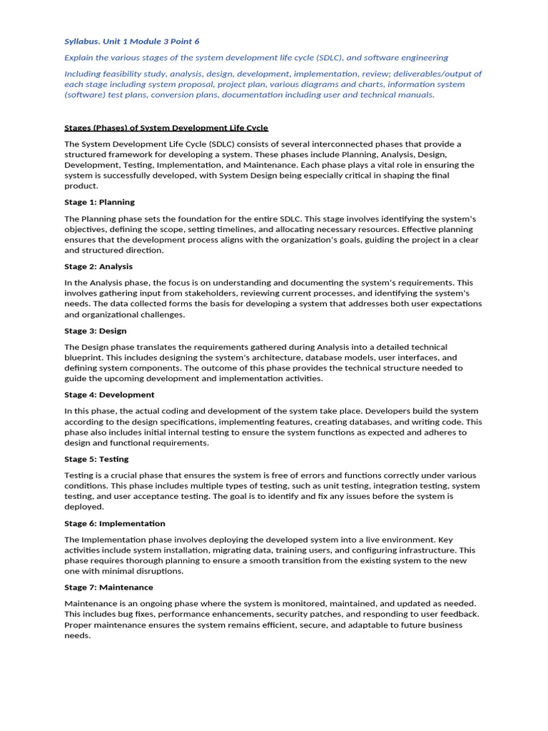 System Development Life Cycle Notes (Cape IT) | PDF | Software ...