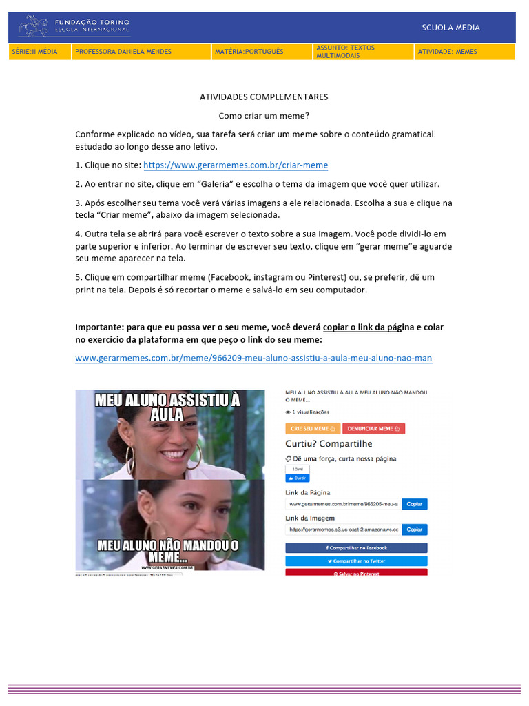 Como Criar Um Meme Atividade Complementar Final | PDF