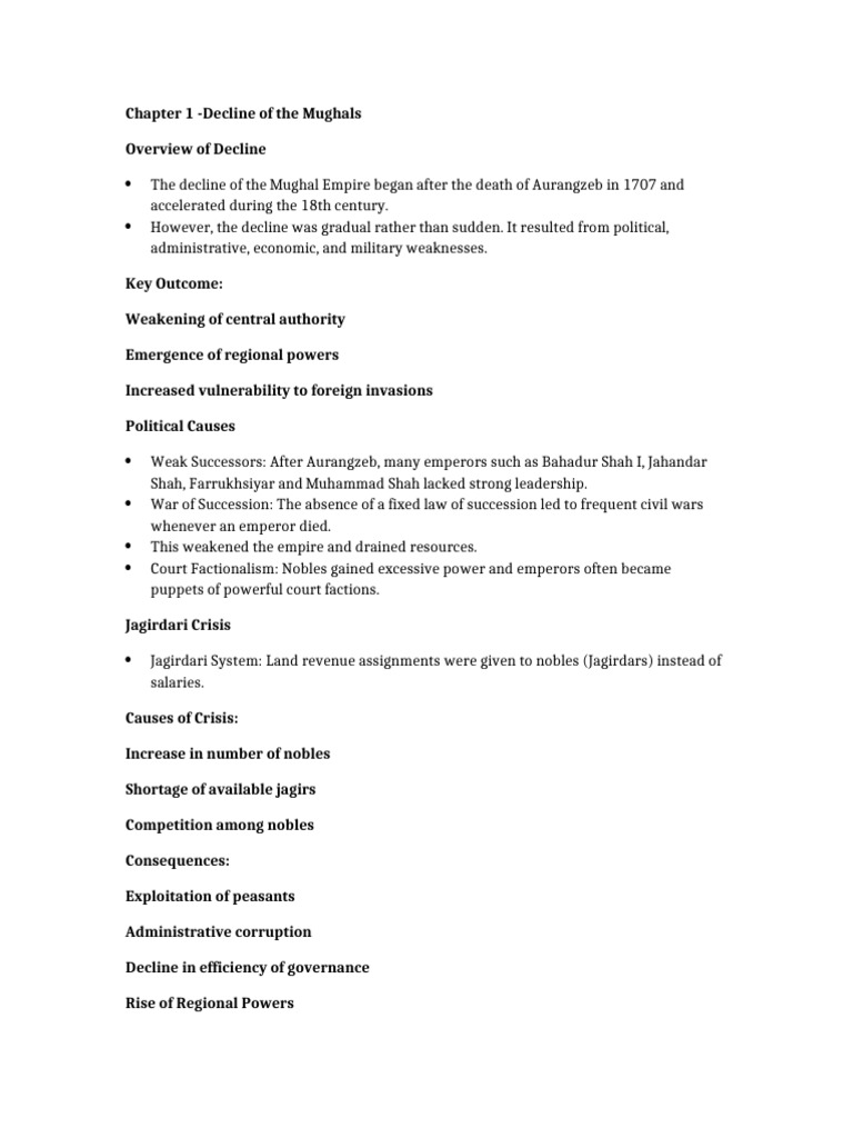 Decline of Mughal Empire UPSC UPSCStyle Notes-1 | PDF | Indian ...