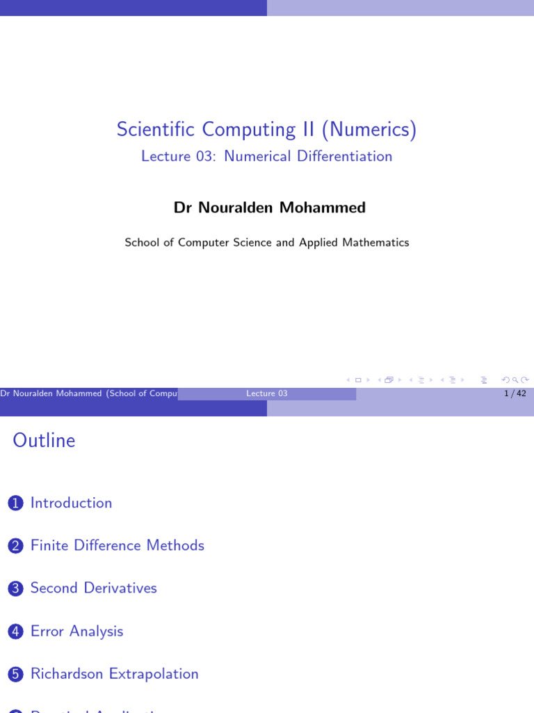 Numerical Differentiation | PDF | Finite Difference | Approximation