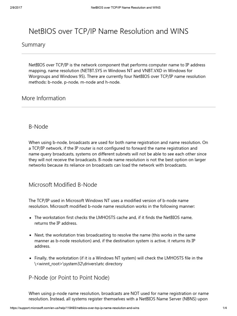 NetBIOS Over TCP - IP Name Resolution and WINS | PDF | Computer ...