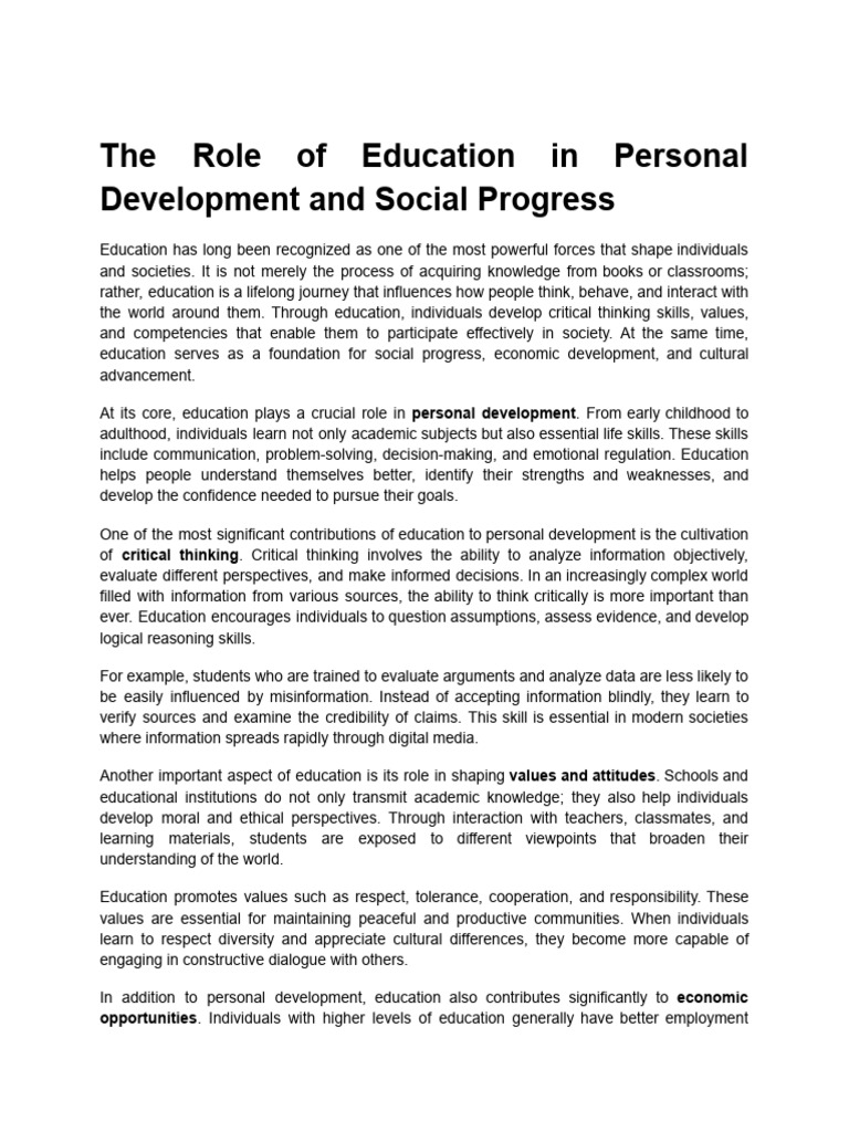 The Role of Education in Personal Development and Social Progress | PDF ...