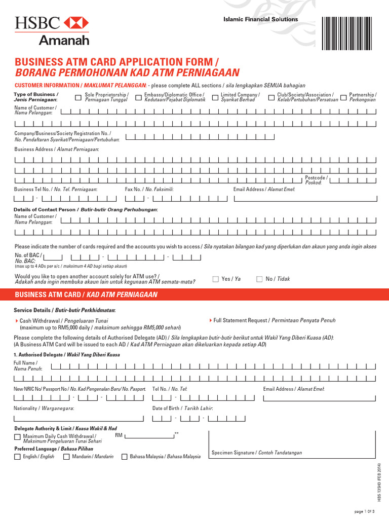 Business Atm Card Application Form | PDF