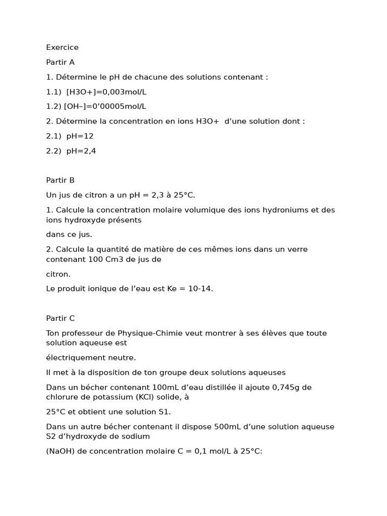 Exercice Solution Aqueuse | PDF