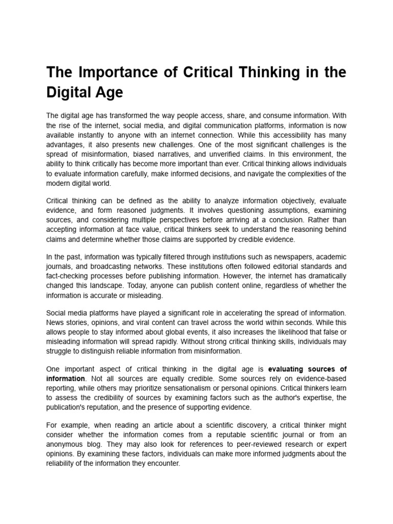 The Importance of Critical Thinking in The Digital Age | PDF | Critical ...