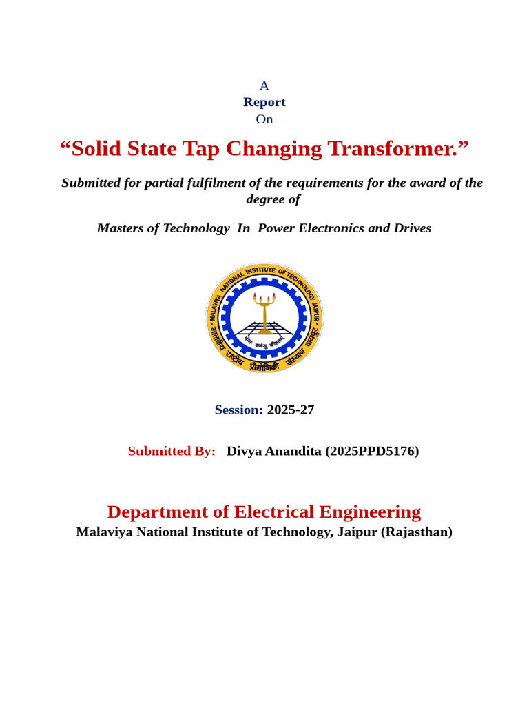 Solid State Tap Changer Report | PDF | Transformer | Switch