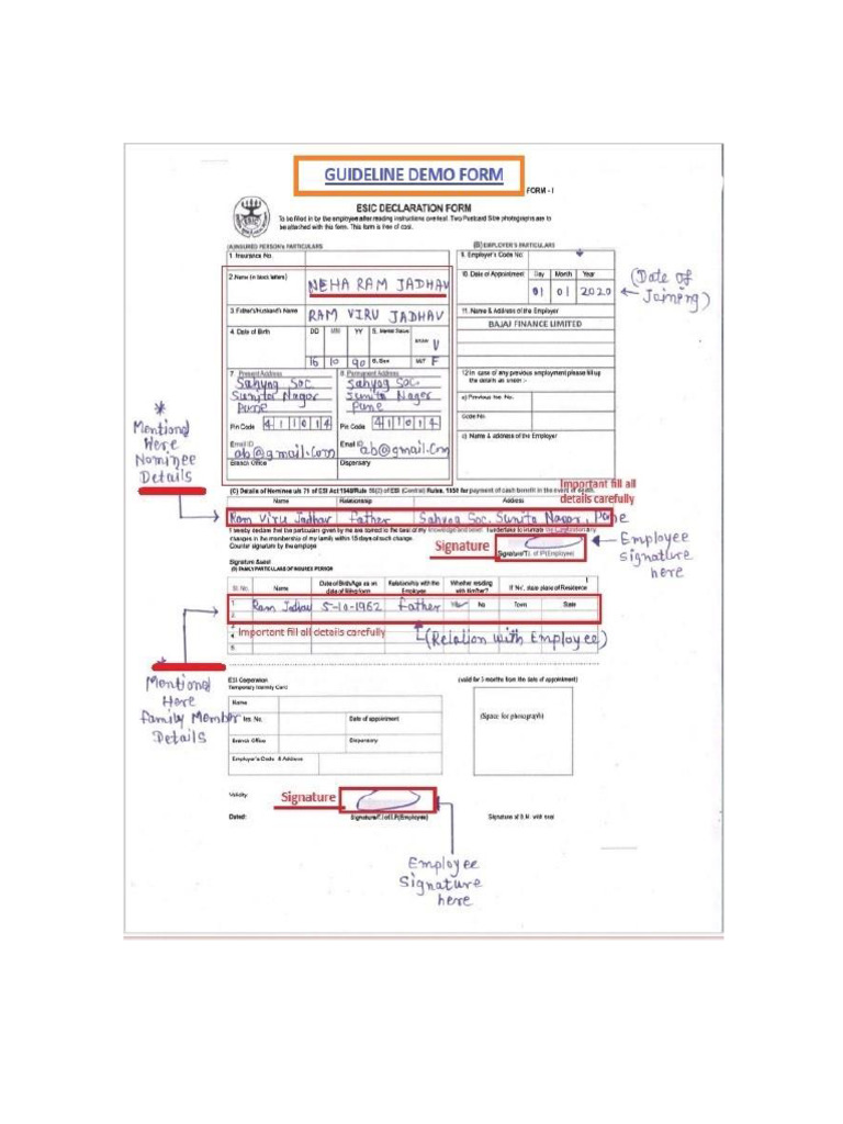 ESIC Declaration Sample Form | PDF