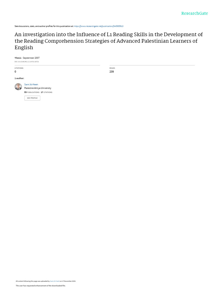 Al-Heeh - Influence of L1 Reading Skills On RC Strategies | PDF ...