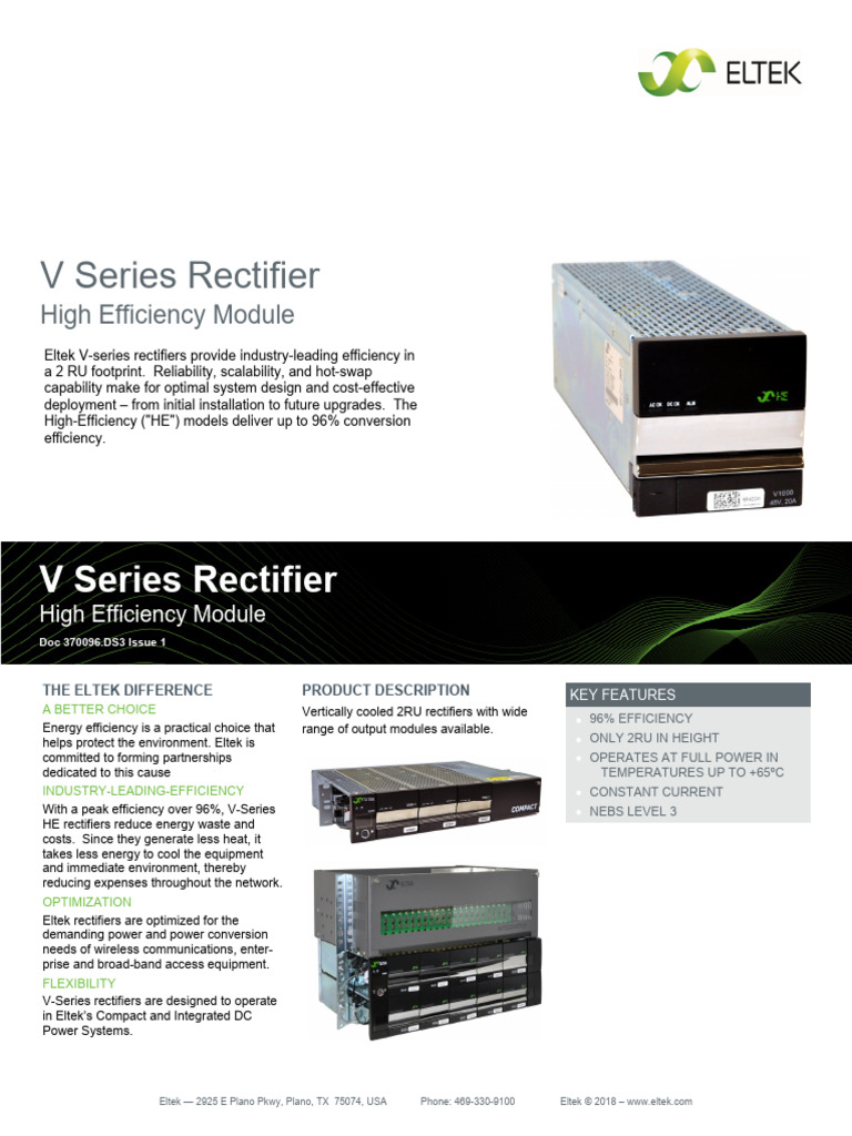 ELTEK Datasheet V Series High Efficiency Rectifier Module Ds 370096.Ds3 ...