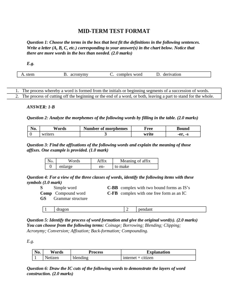 Mid Term Test Format (2025-2026) | PDF