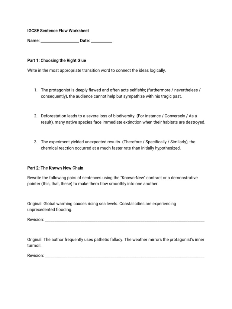IGCSE Sentence Flow Part 2 | PDF