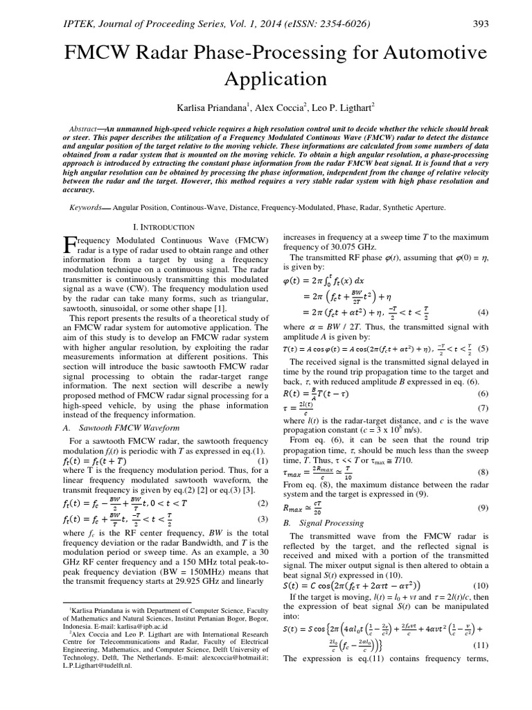 FMCW Radar Phase Processing For Automoti | PDF | Radar | Waves