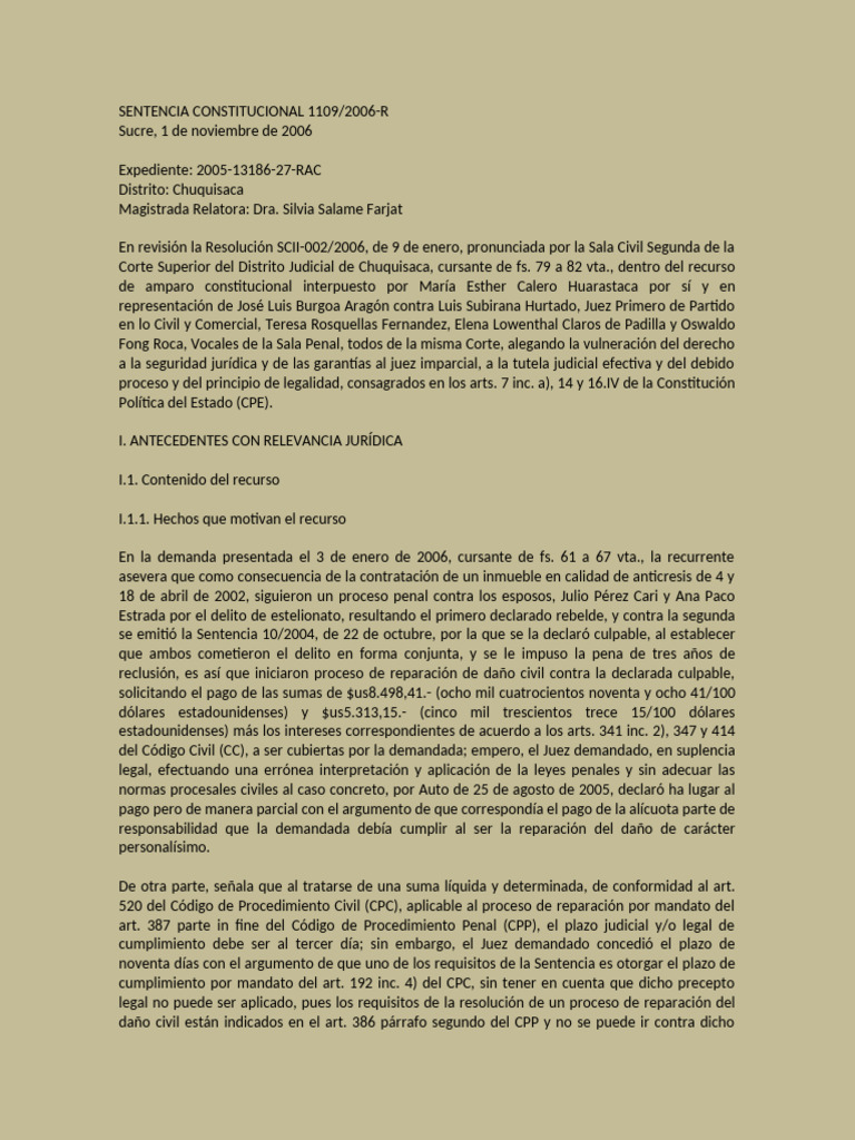 2.- Sentencia Constitucional 1109 - 2007 | PDF