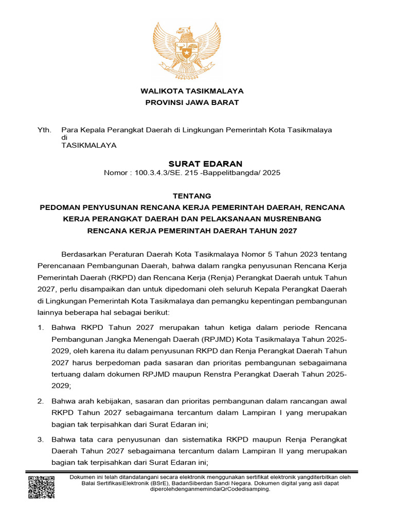 Surat Edaran Pedoman Penyusunan RKPD, Renja Dan Pelaksanaan Musrenbang ...