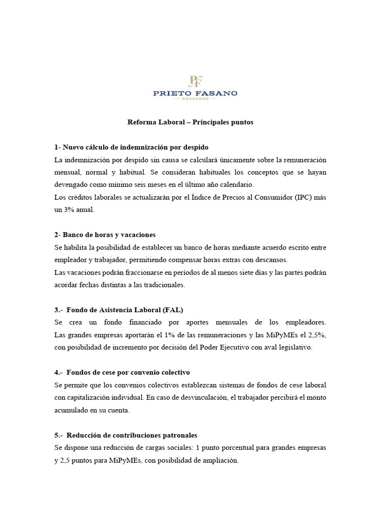 Reforma Laboral Prieto Fasano Abogados | PDF | Derecho laboral | Salario