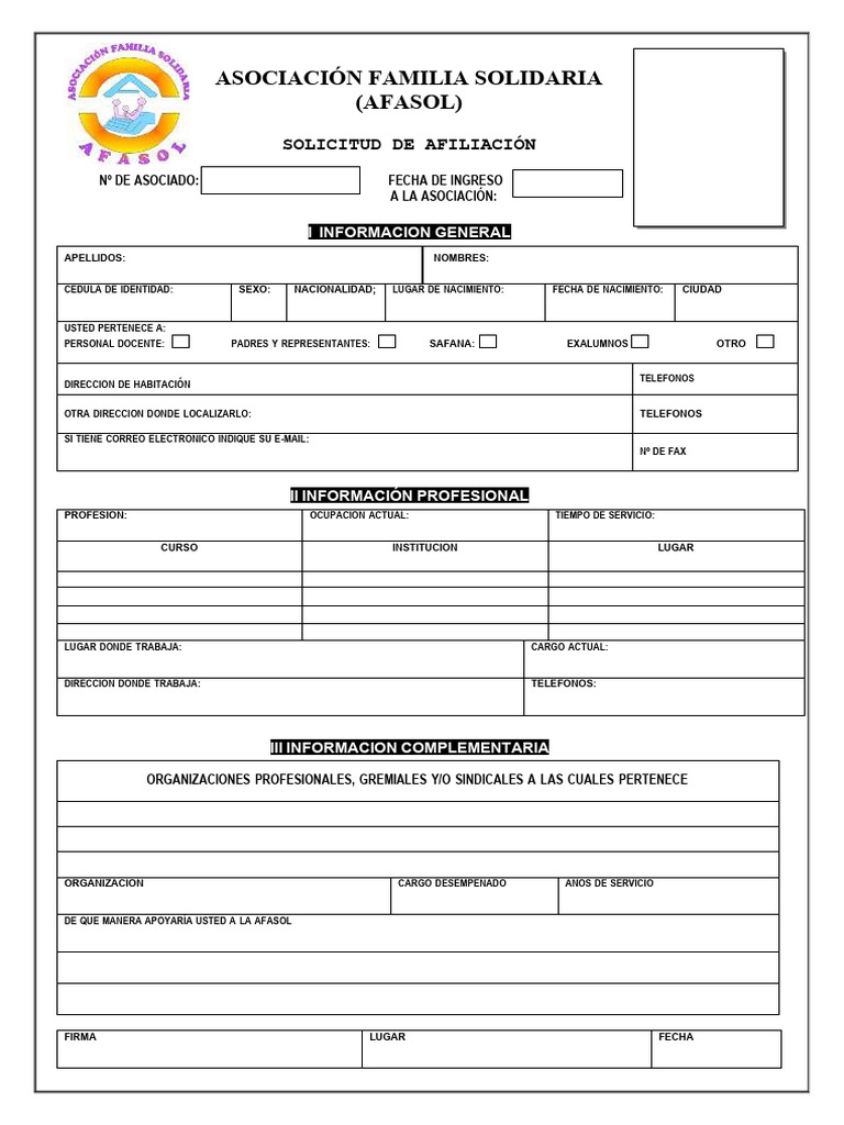Planilla de Afasol Afiliacion | PDF