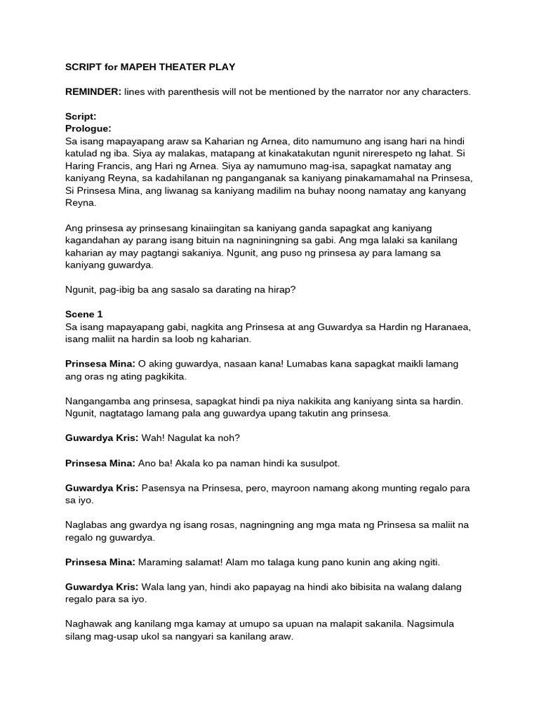 Script For Mapeh Theater Play | PDF