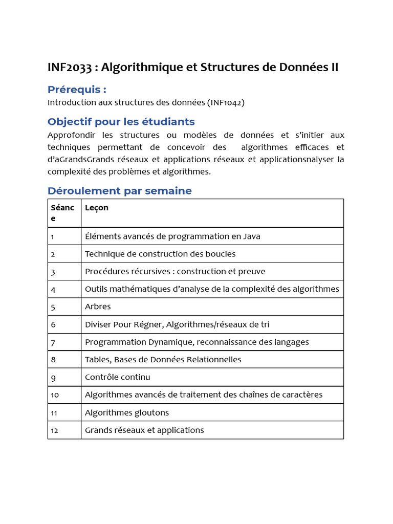 INF2033 - Algorithmique Et Structures de Donn-Es II | PDF | Algorithmes ...