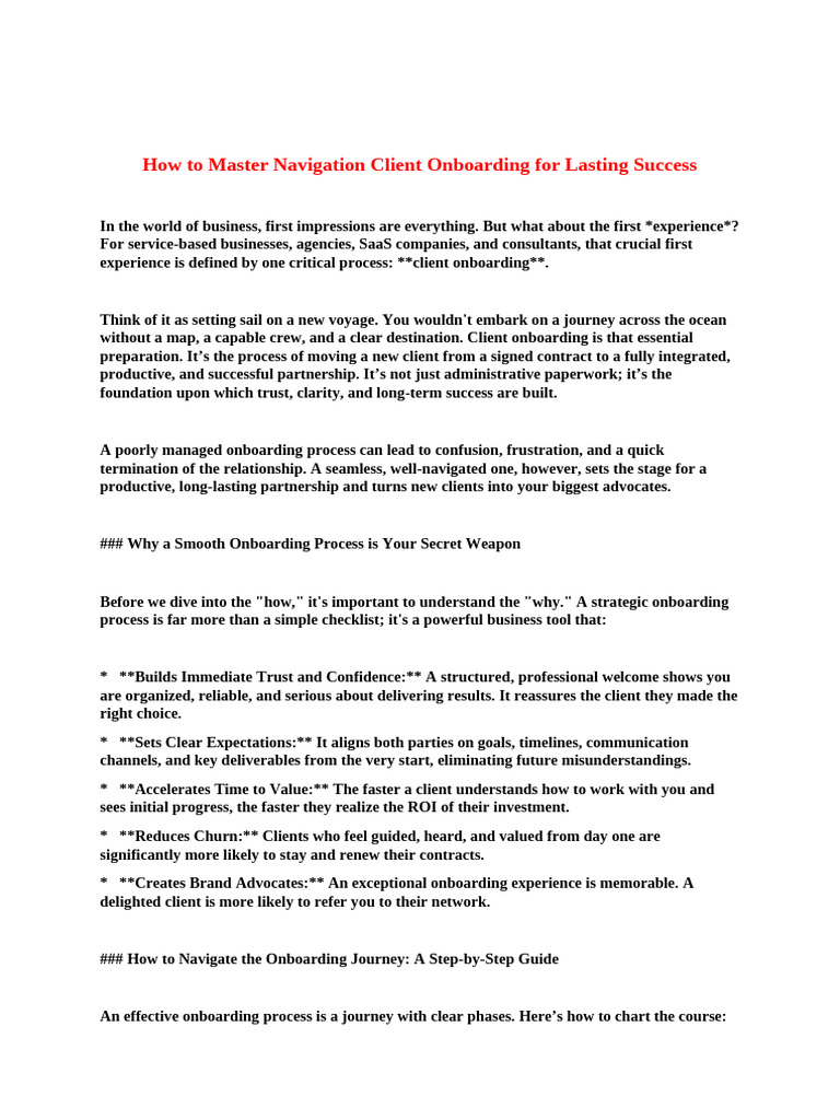 How To Master Navigation Client Onboarding For Lasting Success | PDF