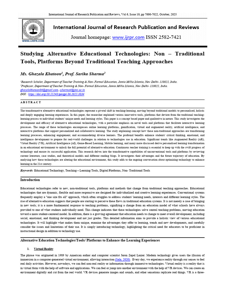 Alternative Educational Technologies | PDF | Virtual Reality ...