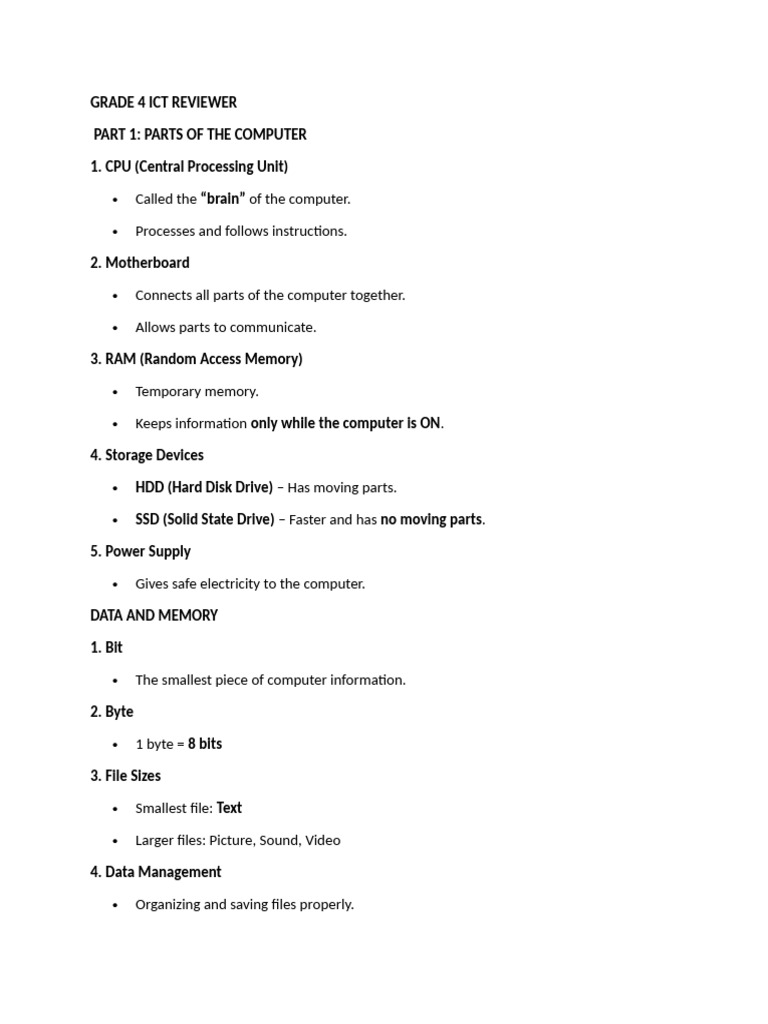 Grade 4 Ict - Robotics Reviewer | PDF | Computer Data Storage | Random ...
