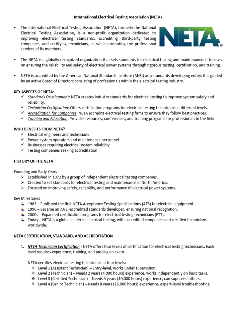 08 International Electrical Testing Association NETA | PDF | Regulation ...