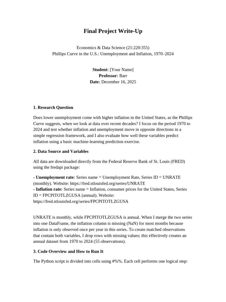 Final Project Writeup Phillips Curve | PDF | Coefficient Of ...