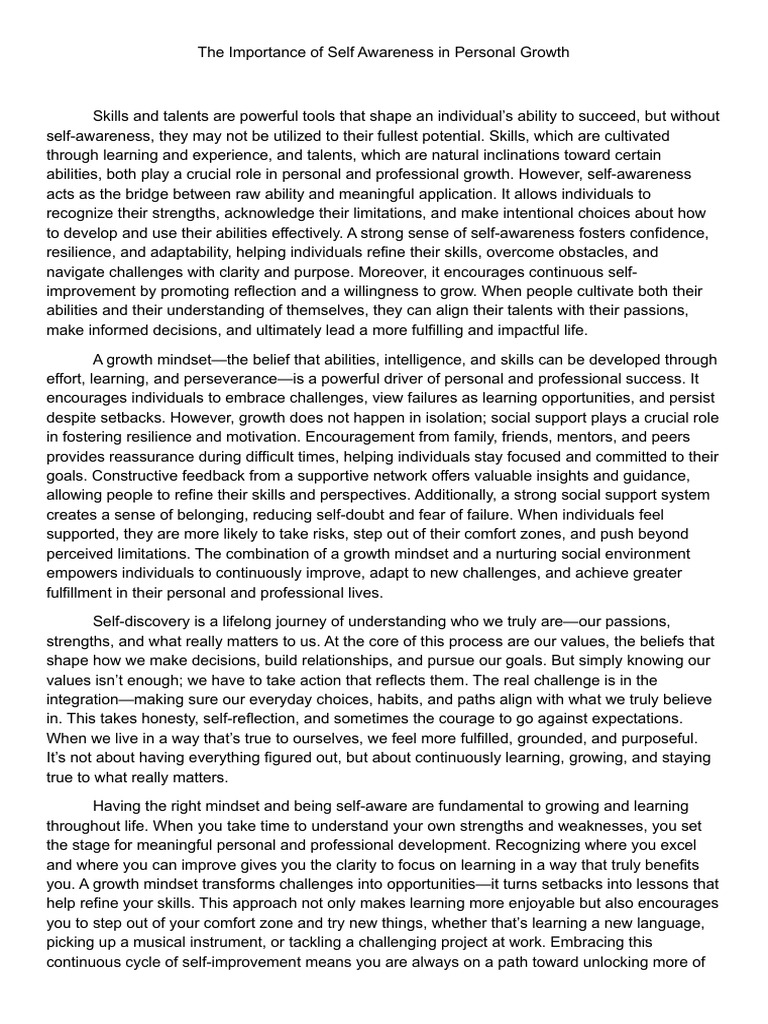 The Importance of Self Awareness in Personal Growth | PDF ...
