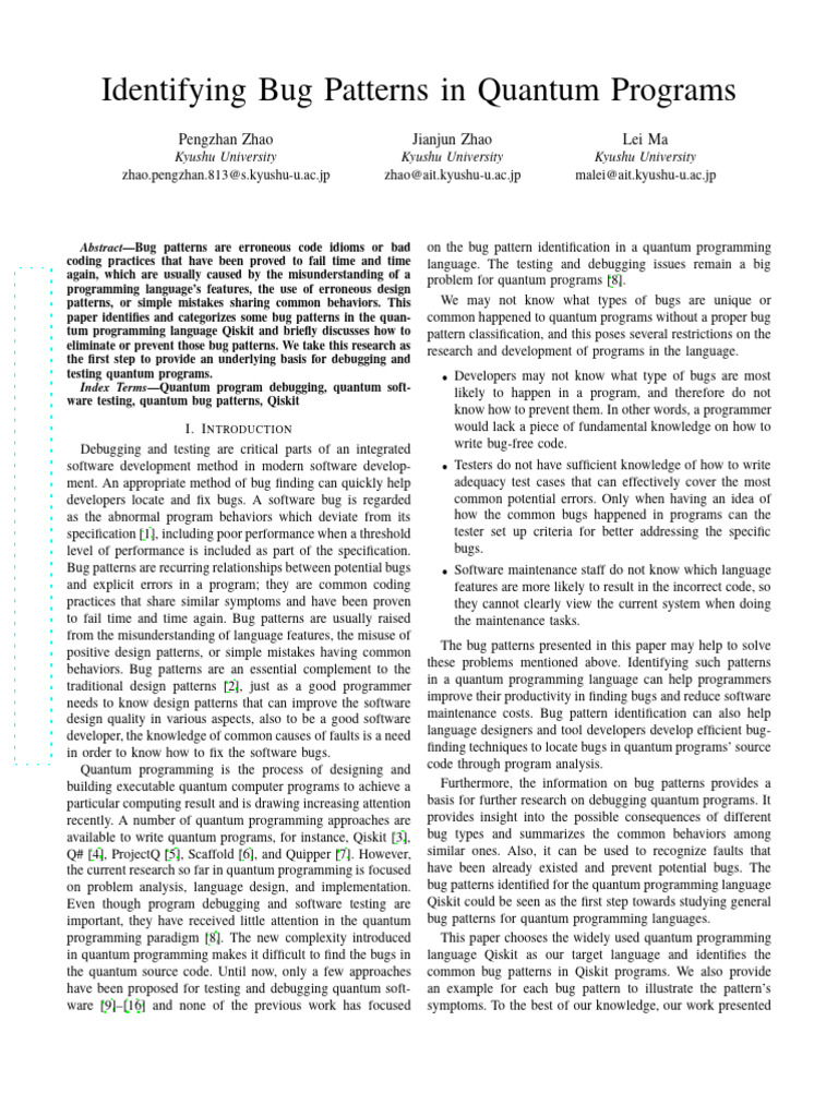 Identifying Bug Patterns in Quantum Programs | PDF | Software Bug ...