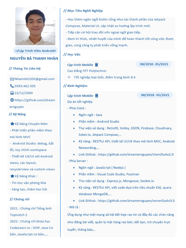 CV Nhannbt Android Developer | PDF