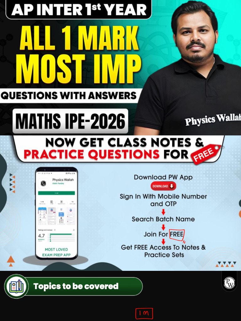 1 Marks Imp Questions & Answers - Maths | PDF